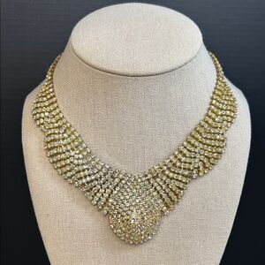 Vintage Gold Rhinestone Bib Necklace